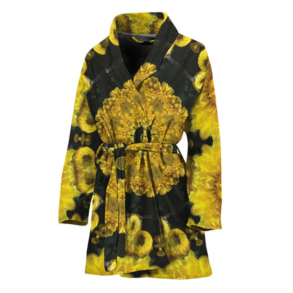 Yellow Flower Kaleidoscope Print Women's Bathrobe