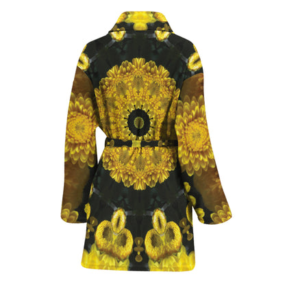 Yellow Flower Kaleidoscope Print Women's Bathrobe