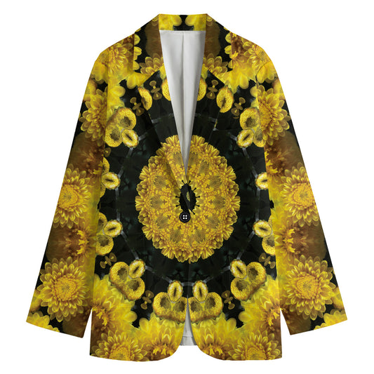 Yellow Flower Kaleidoscope Print Women's Blazer