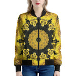 Yellow Flower Kaleidoscope Print Women's Bomber Jacket