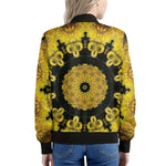 Yellow Flower Kaleidoscope Print Women's Bomber Jacket