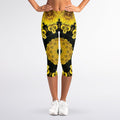 Yellow Flower Kaleidoscope Print Women's Capri Leggings