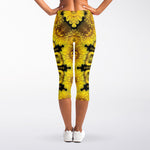 Yellow Flower Kaleidoscope Print Women's Capri Leggings