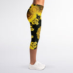 Yellow Flower Kaleidoscope Print Women's Capri Leggings