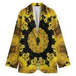Yellow Flower Kaleidoscope Print Women's Cotton Blazer