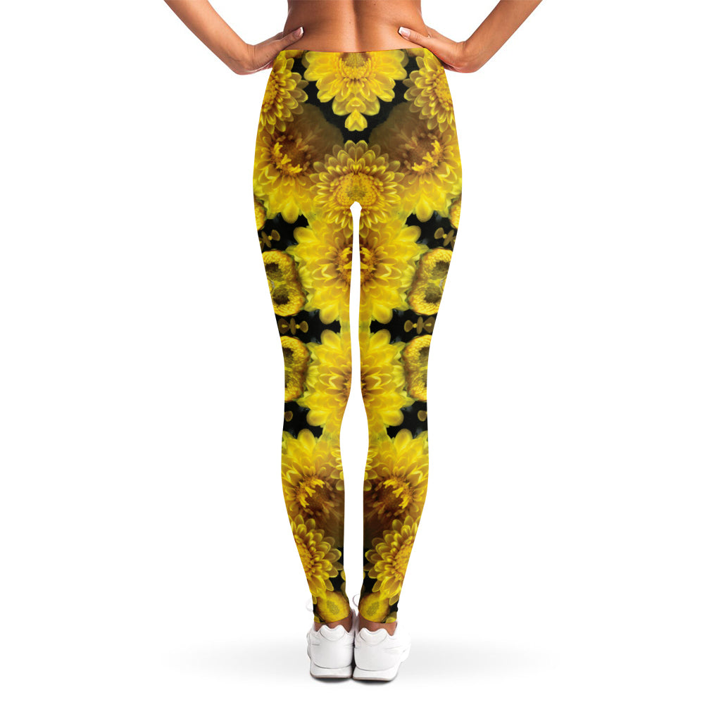 Yellow Flower Kaleidoscope Print Women's Leggings