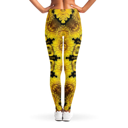 Yellow Flower Kaleidoscope Print Women's Leggings