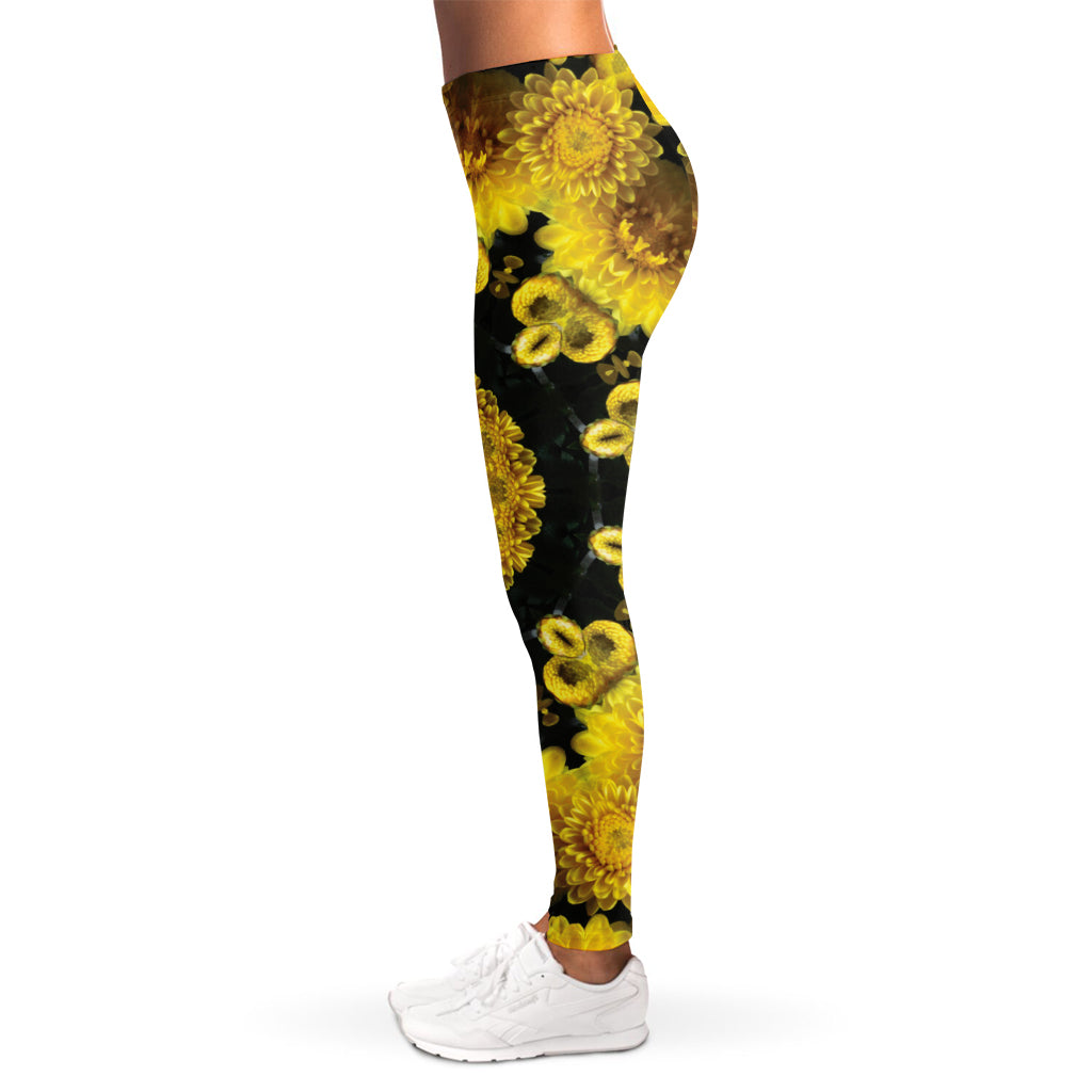 Yellow Flower Kaleidoscope Print Women's Leggings