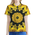 Yellow Flower Kaleidoscope Print Women's Polo Shirt