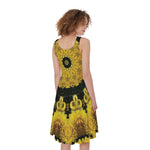 Yellow Flower Kaleidoscope Print Women's Sleeveless Dress