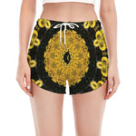 Yellow Flower Kaleidoscope Print Women's Split Running Shorts