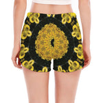 Yellow Flower Kaleidoscope Print Women's Split Running Shorts