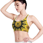 Yellow Flower Kaleidoscope Print Women's Sports Bra