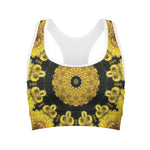 Yellow Flower Kaleidoscope Print Women's Sports Bra