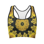 Yellow Flower Kaleidoscope Print Women's Sports Bra