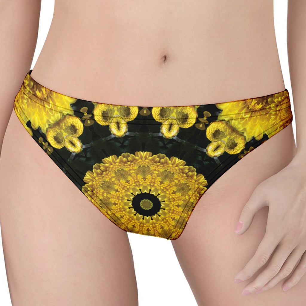 Yellow Flower Kaleidoscope Print Women's Thong