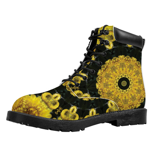 Yellow Flower Kaleidoscope Print Work Boots