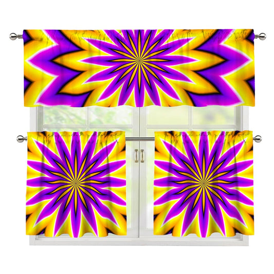 Yellow Flower Moving Optical Illusion 3 Piece Kitchen Curtains