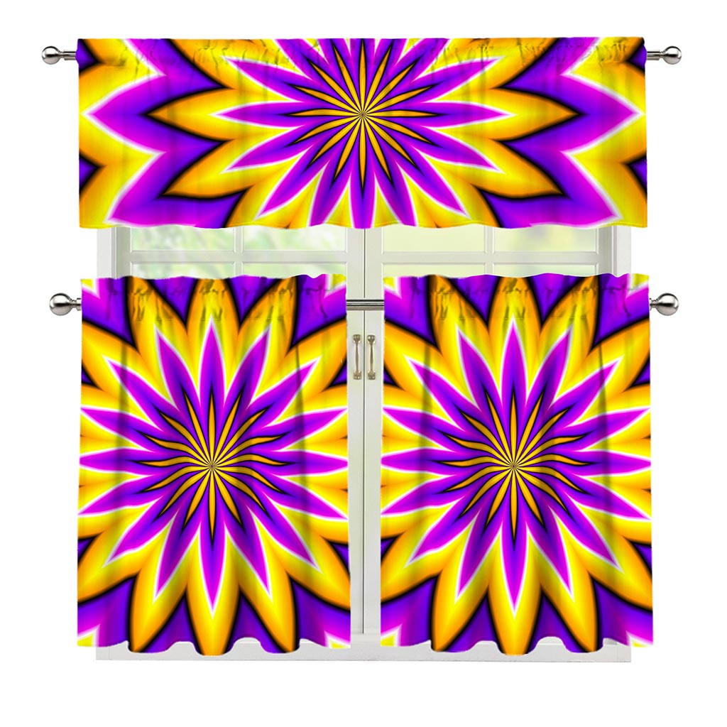 Yellow Flower Moving Optical Illusion 3 Piece Kitchen Curtains