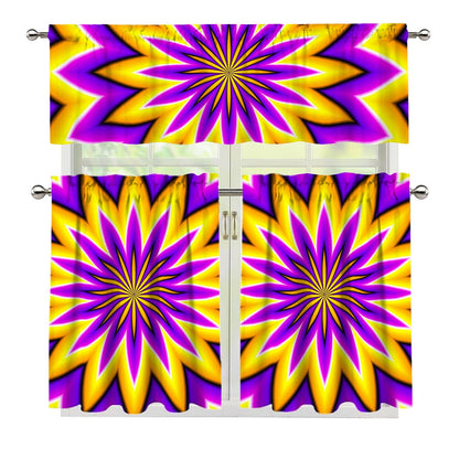 Yellow Flower Moving Optical Illusion 3 Piece Kitchen Curtains