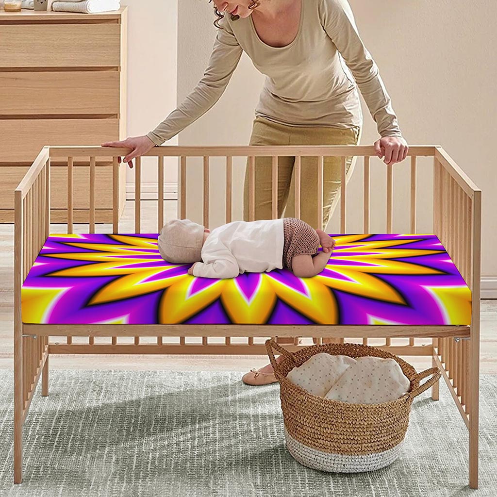 Yellow Flower Moving Optical Illusion Baby Crib Sheet