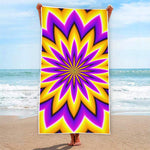 Yellow Flower Moving Optical Illusion Beach Towel