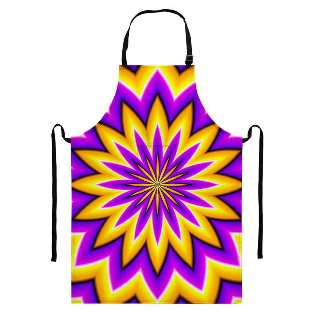 Yellow Flower Moving Optical Illusion Bib Apron With Pocket