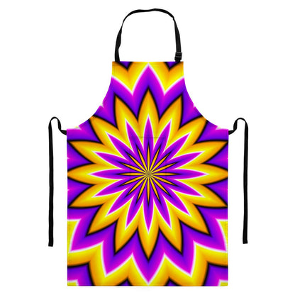 Yellow Flower Moving Optical Illusion Bib Apron With Pocket