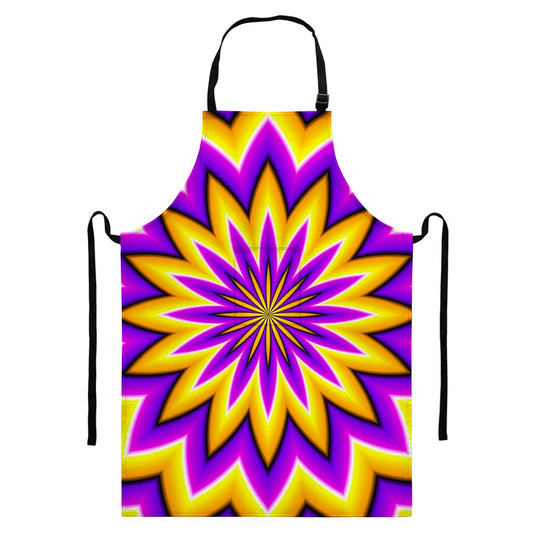 Yellow Flower Moving Optical Illusion Bib Apron With Pocket