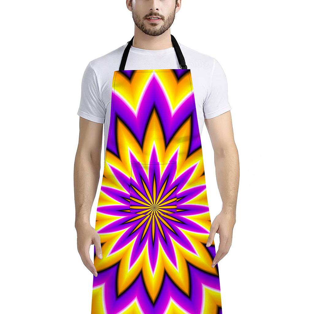 Yellow Flower Moving Optical Illusion Bib Apron With Pocket