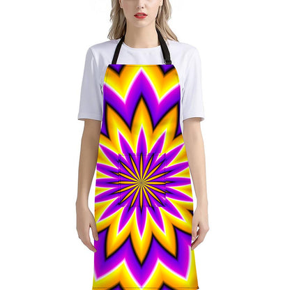 Yellow Flower Moving Optical Illusion Bib Apron With Pocket