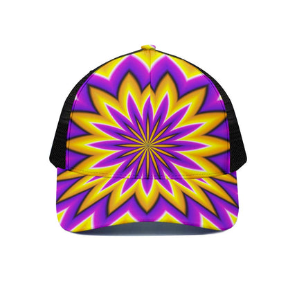 Yellow Flower Moving Optical Illusion Black Mesh Trucker Cap