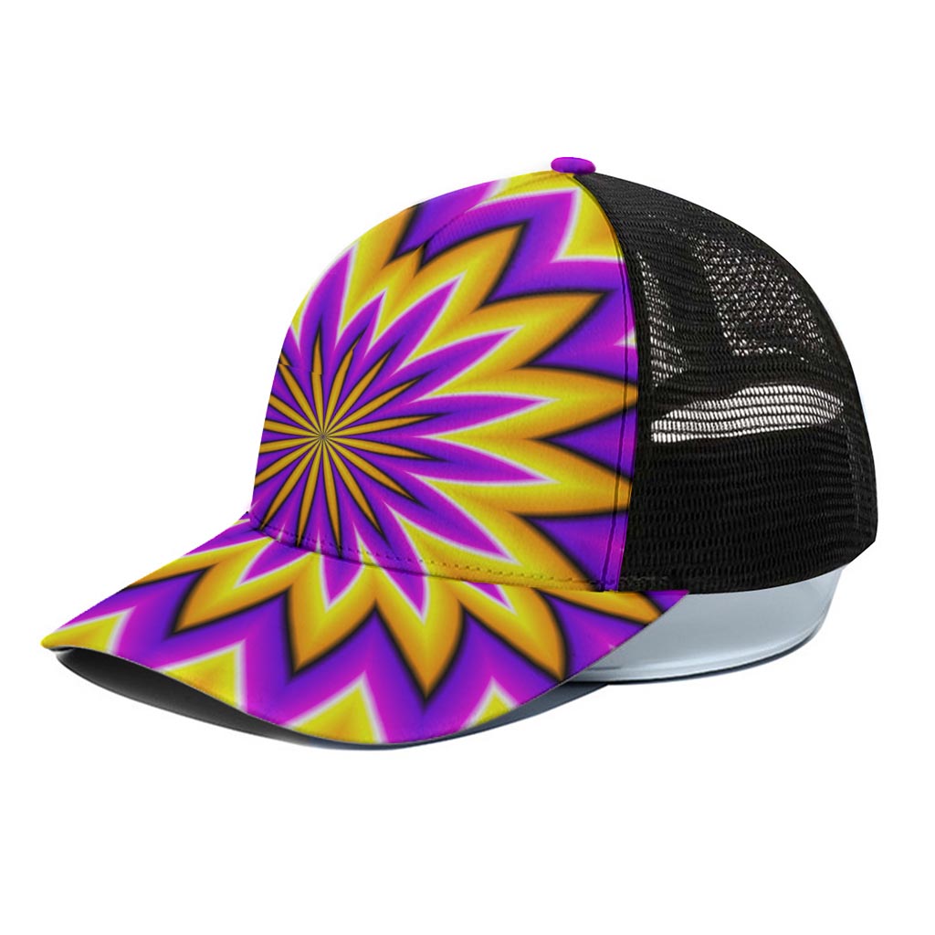 Yellow Flower Moving Optical Illusion Black Mesh Trucker Cap