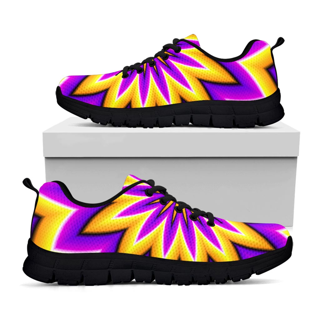 Yellow Flower Moving Optical Illusion Black Running Shoes