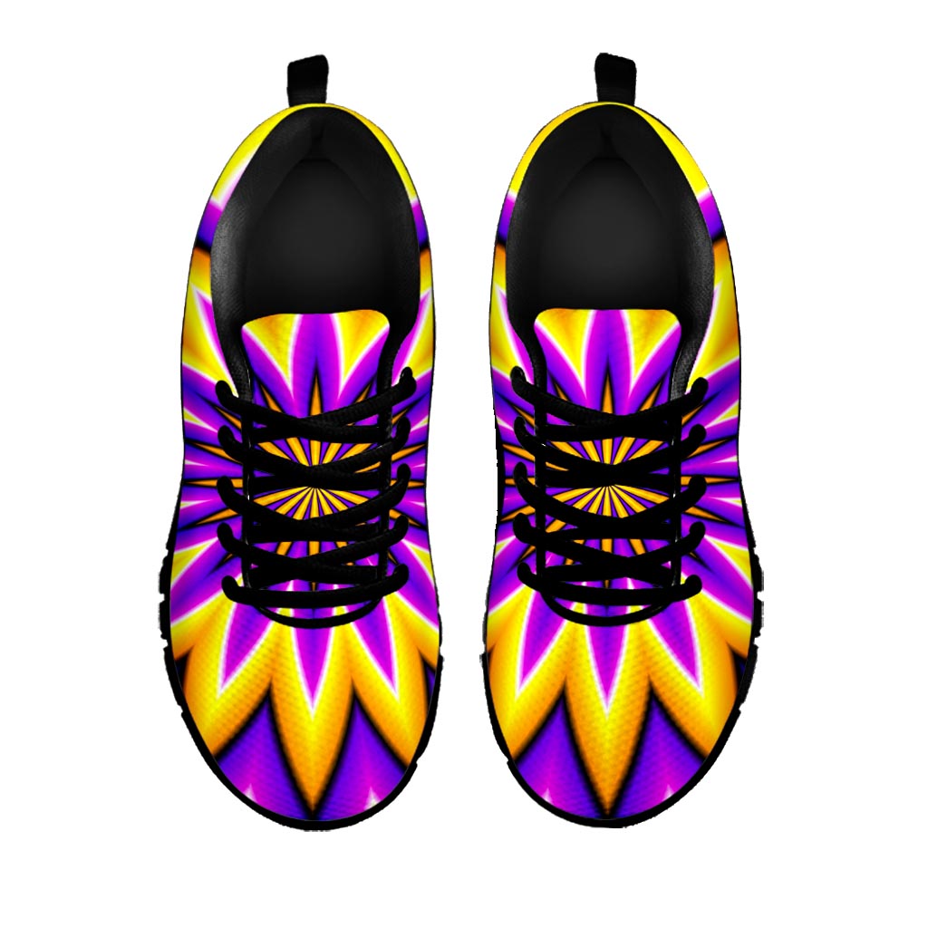 Yellow Flower Moving Optical Illusion Black Running Shoes