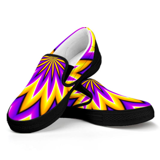 Yellow Flower Moving Optical Illusion Black Slip On Sneakers