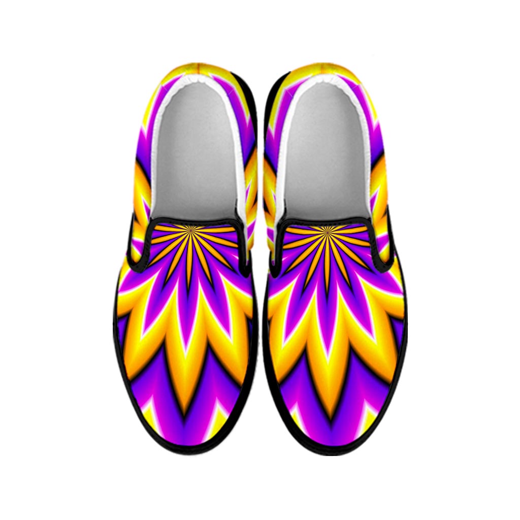 Yellow Flower Moving Optical Illusion Black Slip On Sneakers