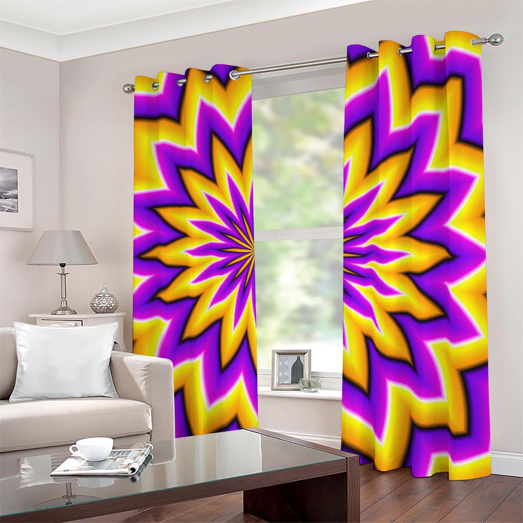 Yellow Flower Moving Optical Illusion Blackout Grommet Curtains