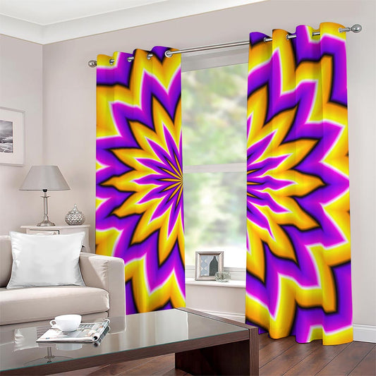 Yellow Flower Moving Optical Illusion Blackout Grommet Curtains