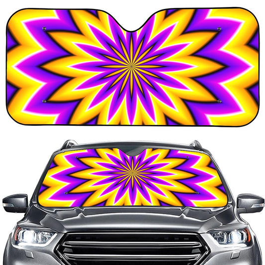 Yellow Flower Moving Optical Illusion Car Windshield Sun Shade