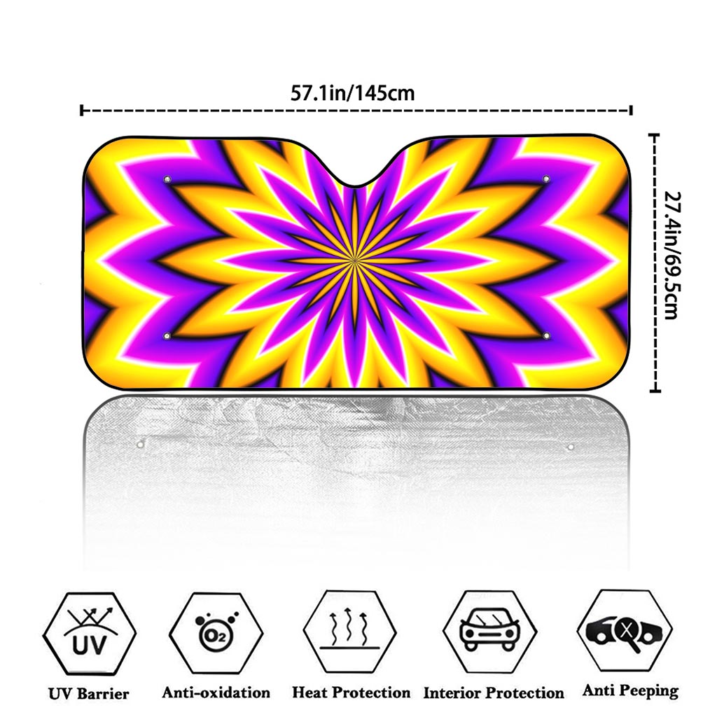 Yellow Flower Moving Optical Illusion Car Windshield Sun Shade