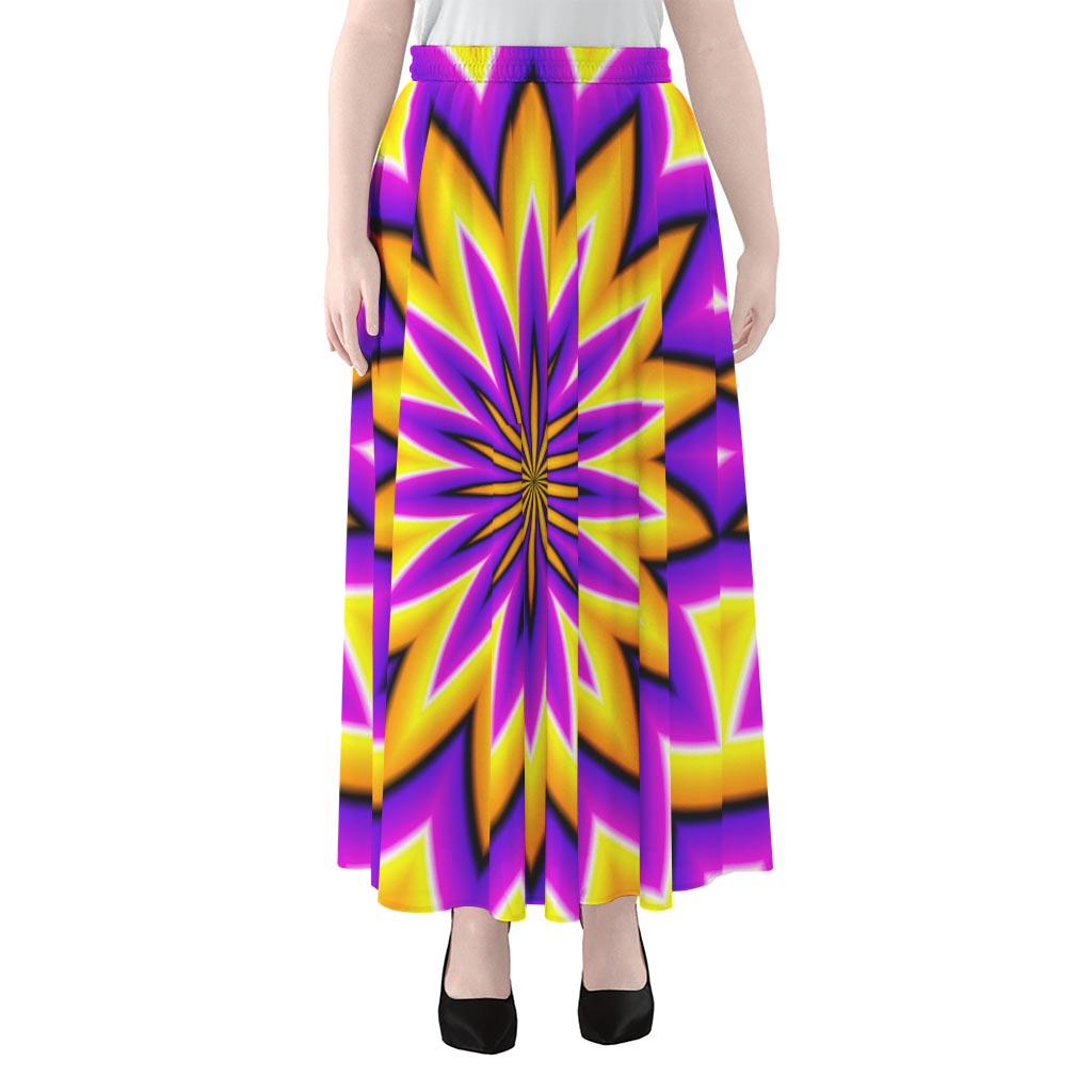Yellow Flower Moving Optical Illusion Chiffon Maxi Skirt