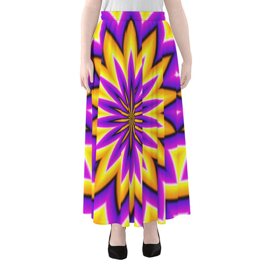 Yellow Flower Moving Optical Illusion Chiffon Maxi Skirt