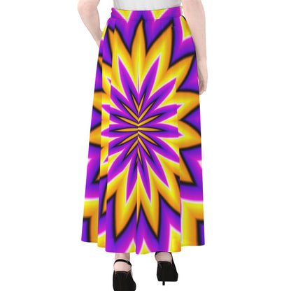 Yellow Flower Moving Optical Illusion Chiffon Maxi Skirt