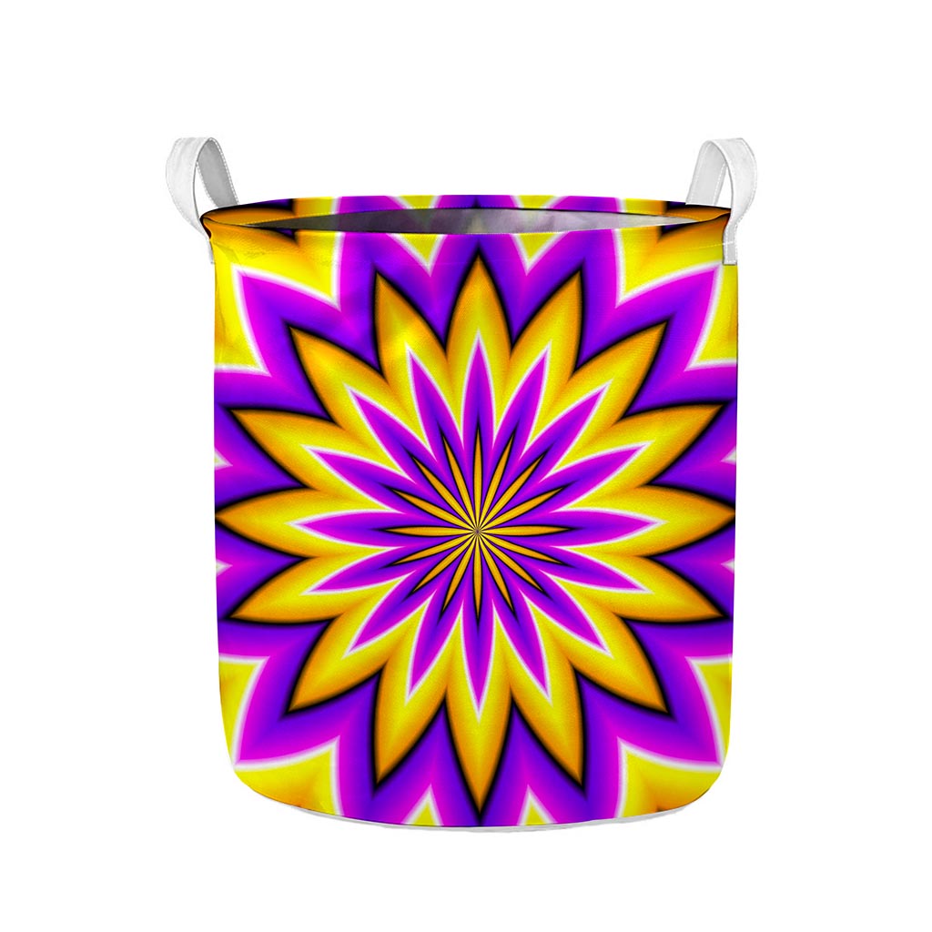 Yellow Flower Moving Optical Illusion Collapsible Laundry Basket