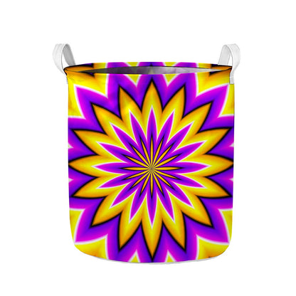 Yellow Flower Moving Optical Illusion Collapsible Laundry Basket