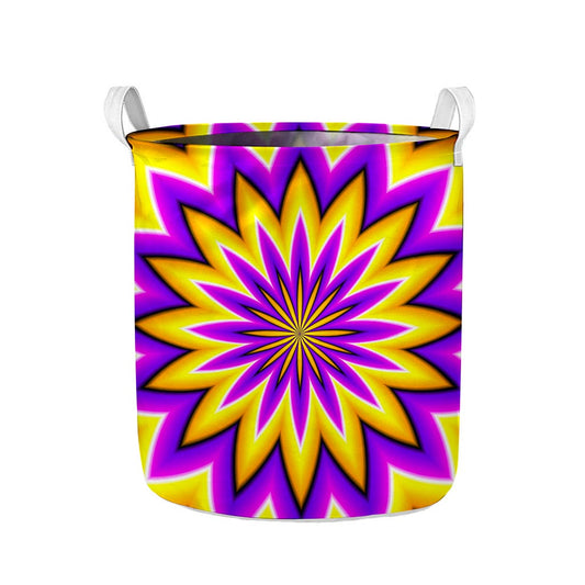 Yellow Flower Moving Optical Illusion Collapsible Laundry Basket