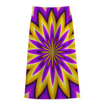 Yellow Flower Moving Optical Illusion Cotton Front Slit Maxi Skirt