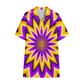 Yellow Flower Moving Optical Illusion Cotton Hawaiian Shirt