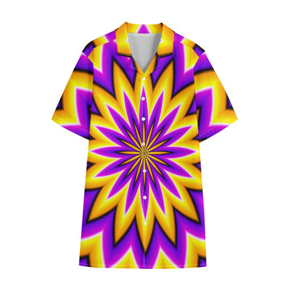 Yellow Flower Moving Optical Illusion Cotton Hawaiian Shirt